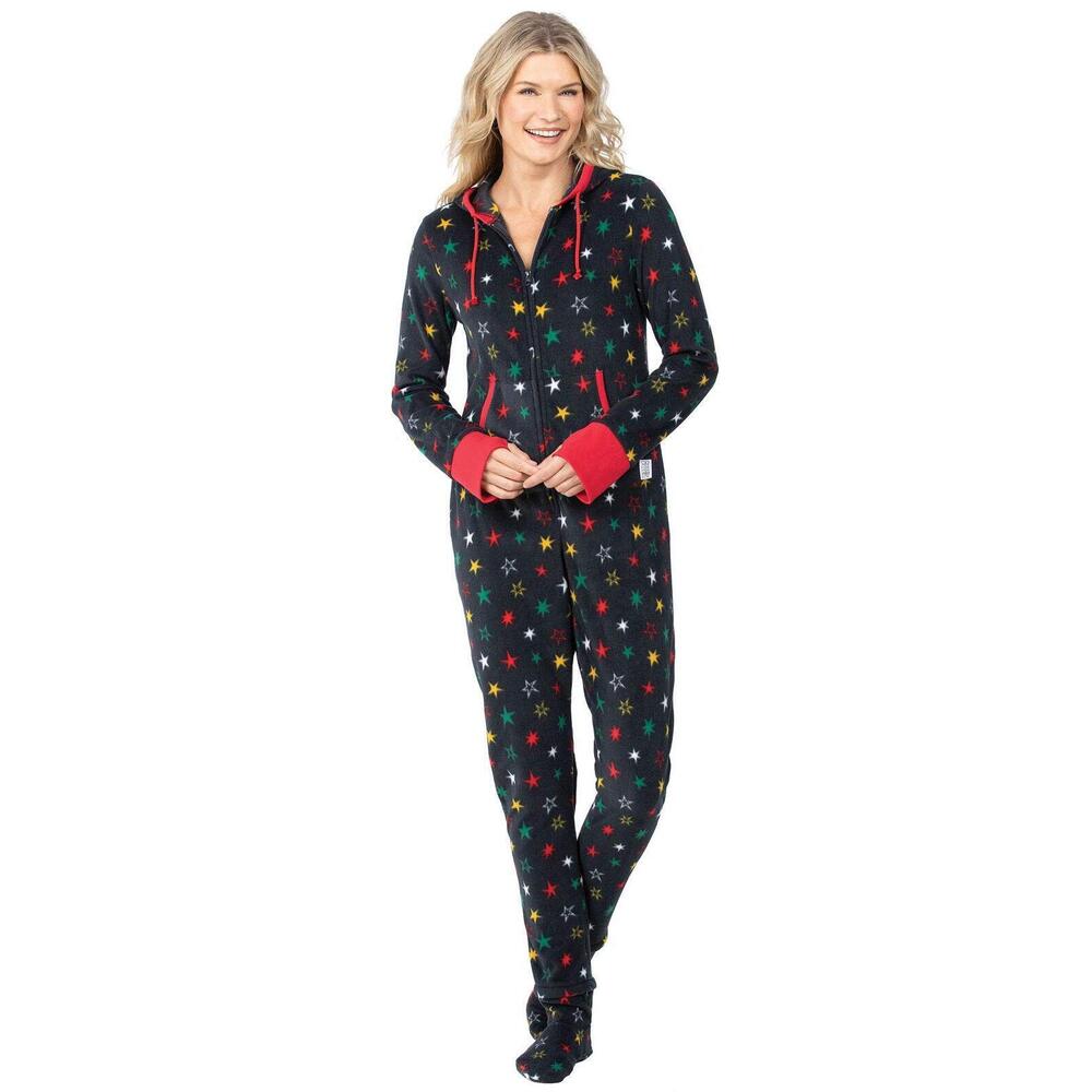 4022 Adult Onesies - Fleece Onesie Pajamas, Black, Large 12-14